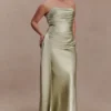 Sarah strapless maxi-jurk met strik in de taille – salie Sarah strapless maxi-jurk met strik in de taille – salie
