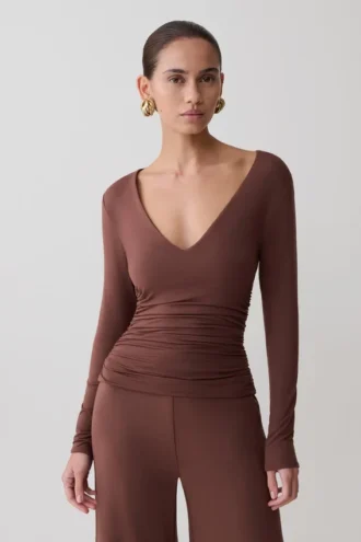 Sari modale top met lange mouwen – Chocoladebruin