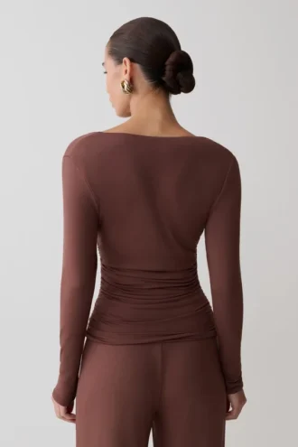Sari modale top met lange mouwen – Chocoladebruin