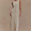 Sawyer mouwloze maxi-jurk met knopen – ivoor Sawyer mouwloze maxi-jurk met knopen – ivoor