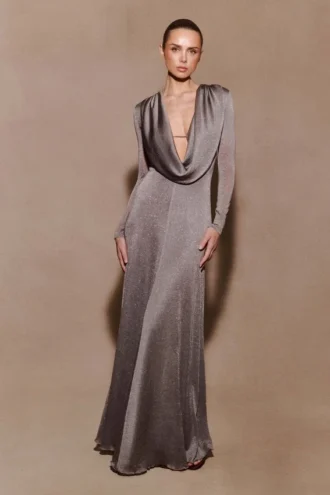 Scarlet Lurex Cowl Maxi-jurk – Zilver