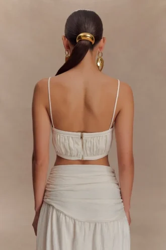 Scottie gerimpelde linnen bandeau – Oat Marle