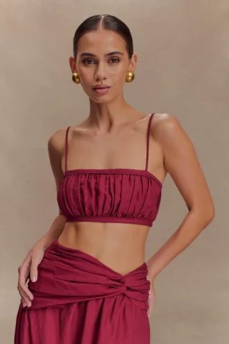 Scottie gerimpelde linnen bandeau – wijnrood