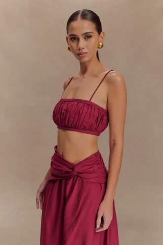 Scottie gerimpelde linnen bandeau – wijnrood