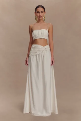 Scottie gerimpelde linnen maxi-rok met knoop – Oat Marle