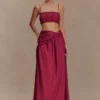 Scottie gerimpelde linnen maxi-rok met knoop – Wijnrood Scottie gerimpelde linnen maxi-rok met knoop – Wijnrood