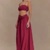 Scottie gerimpelde linnen maxi-rok met knoop – Wijnrood Scottie gerimpelde linnen maxi-rok met knoop – Wijnrood