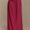 Scottie gerimpelde linnen maxi-rok met knoop – Wijnrood Scottie gerimpelde linnen maxi-rok met knoop – Wijnrood