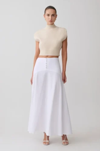 Selma midi-rok met gebogen taille – Wit