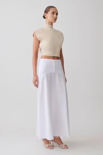 Selma midi-rok met gebogen taille – Wit