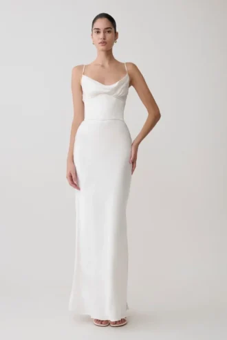 Seraphine Corset Satijnen Maxi-jurk – Ivoor