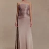 Serena strapless maxi-jurk van taft – brons-taupe Serena strapless maxi-jurk van taft – brons-taupe