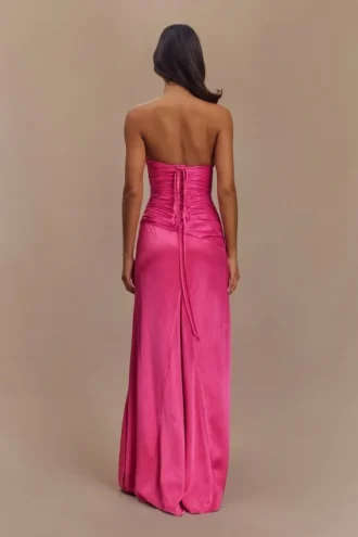 Serena strapless maxi-jurk van taft – karmozijnroze