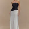 Serena strapless maxi-jurk van taft – wit/zwart