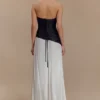 Serena strapless maxi-jurk van taft – wit/zwart