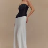 Serena strapless maxi-jurk van taft – wit/zwart