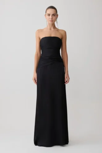 Serena strapless maxi-jurk van taft – Zwart