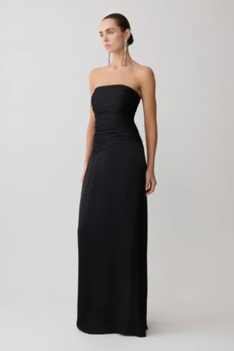 Serena strapless maxi-jurk van taft – Zwart