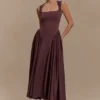Sharon midi-jurk van scuba-jersey – Cacaobruin Sharon midi-jurk van scuba-jersey – Cacaobruin