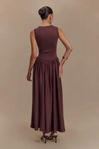 Sharon midi-jurk van scuba-jersey – Cacaobruin