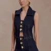 Shona Denim Vest With Decorative Buttons – Gewassen Indigoblauw