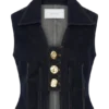 Shona Denim Vest With Decorative Buttons – Gewassen Indigoblauw