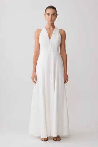Sienna maxi-jurk met knoopsluiting – Wit