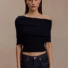 Sierra asymmetrische top van kasjmiermix – Zwart