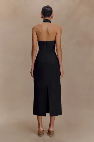 Simona halternek midi-jurk – Zwart