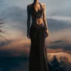 Siren satijnen maxi-rok met strass – donkerbruin Siren satijnen maxi-rok met strass – donkerbruin