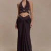 Siren satijnen maxi-rok met strass – donkerbruin Siren satijnen maxi-rok met strass – donkerbruin