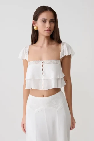 Skylar kanten mouwloze crop top – Wit