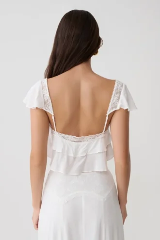 Skylar kanten mouwloze crop top – Wit