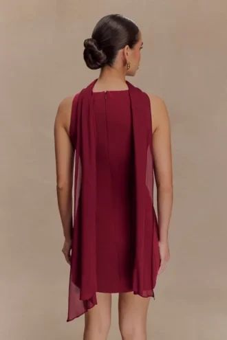Skyler Suiting geborduurde mini-jurk – Wijnrood