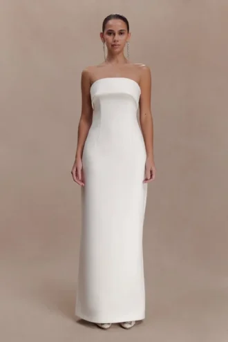 Sloane strapless maxi-jurk met parels – Wit