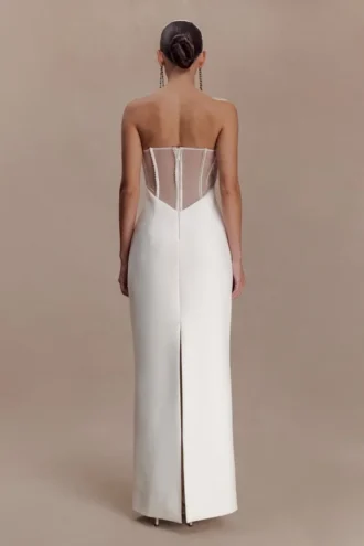 Sloane strapless maxi-jurk met parels – Wit