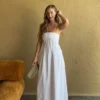 Sofie linnen maxi-jurk met plooitjes – Wit Sofie linnen maxi-jurk met plooitjes – Wit
