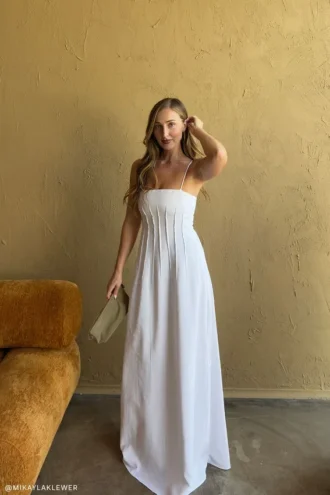 Sofie linnen maxi-jurk met plooitjes – Wit