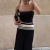 Solaris strapless maxi-jurk van contrasterend breiwerk – Zwart/Wit Solaris strapless maxi-jurk van contrasterend breiwerk – Zwart/Wit