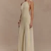 Soleil gebreide en mesh halter maxi-jurk – Crème Soleil gebreide en mesh halter maxi-jurk – Crème
