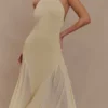 Soleil gebreide en mesh halter maxi-jurk – Crème Soleil gebreide en mesh halter maxi-jurk – Crème