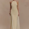 Soleil gebreide en mesh halter maxi-jurk – Crème Soleil gebreide en mesh halter maxi-jurk – Crème