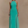 Soleil gebreide en mesh halter maxi-jurk – Lagoon Soleil gebreide en mesh halter maxi-jurk – Lagoon