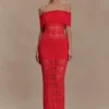 Solstice off-shoulder gehaakte maxi-jurk – Bloedsinaasappel Solstice off-shoulder gehaakte maxi-jurk – Bloedsinaasappel