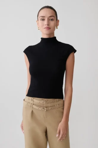 Sonny gebreide top met korte mouwen – Zwart