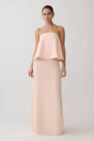 Sophia satijnen strapless maxi-jurk – perzik