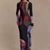 Soraya maxi-jurk met lange mouwen van mesh – Multi Fluid Reverie-print Soraya maxi-jurk met lange mouwen van mesh – Multi Fluid Reverie-print
