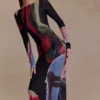 Soraya maxi-jurk met lange mouwen van mesh – Multi Fluid Reverie-print Soraya maxi-jurk met lange mouwen van mesh – Multi Fluid Reverie-print