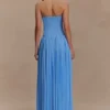 Stacie geplooide halter maxi-jurk – felblauw
