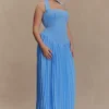 Stacie geplooide halter maxi-jurk – felblauw